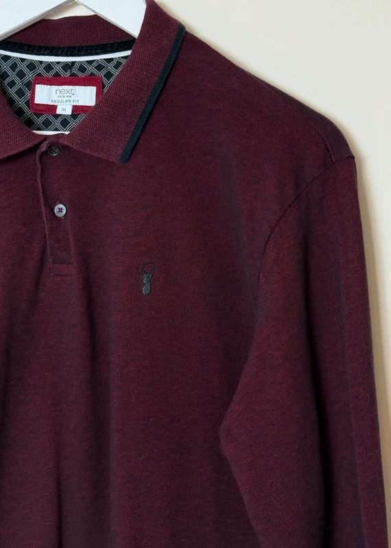 Next Burgundy Long Sleeve Polo Shirt Cotton Stretch XL