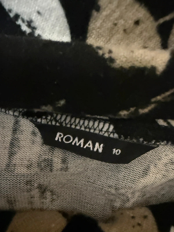 Roman Black Leaf Pattern Jersey Tunic Dress - UK10