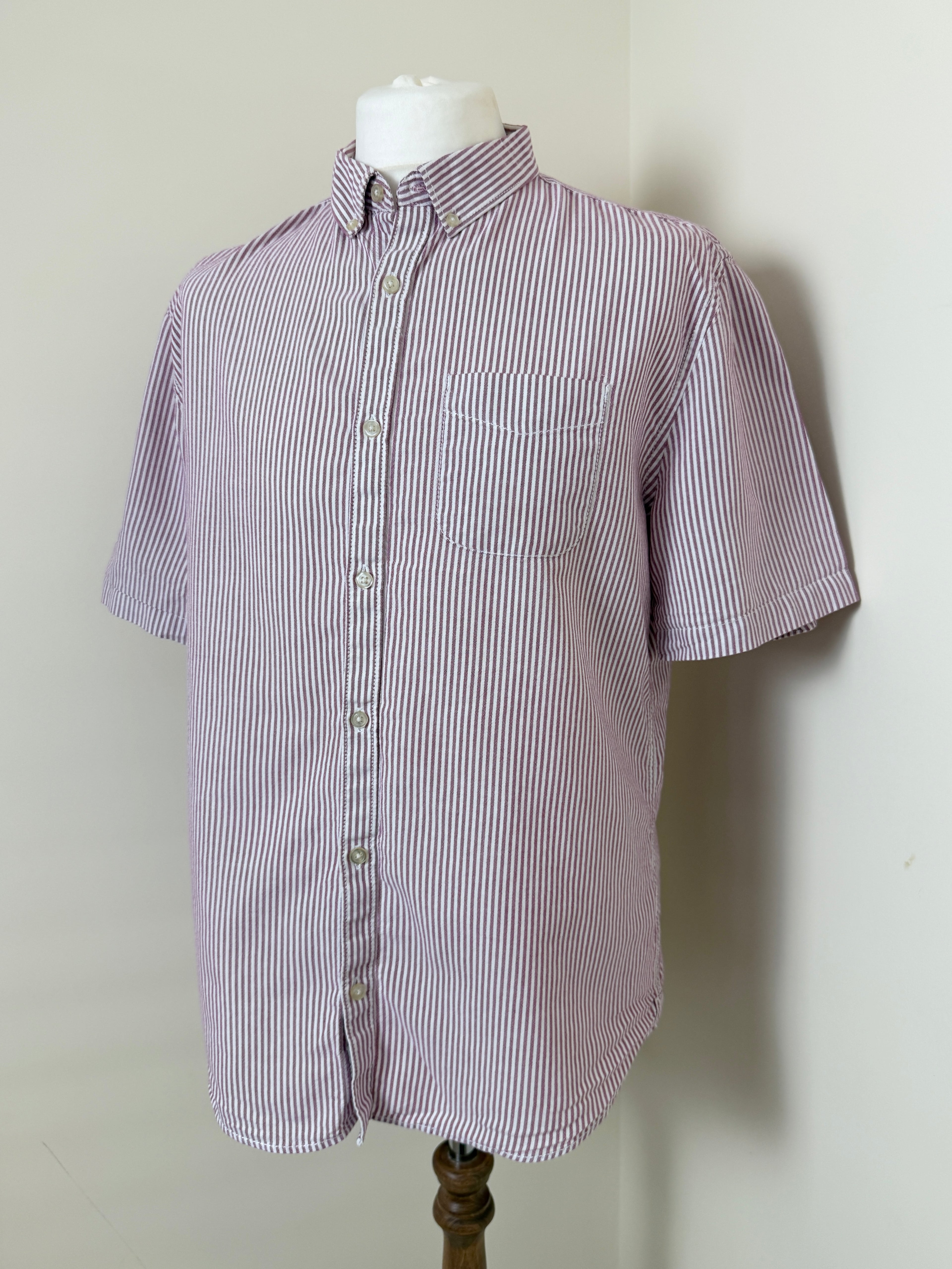 River Island Burgundy White Striped Slim Fit Shirt Mens XL