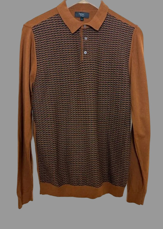 Next Brown Henley Knit Jumper Polo Style Long Sleeve Medium