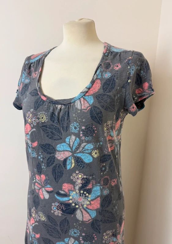Mantaray Charcoal Grey Floral Jersey Maxi Dress Scoop Neck UK10