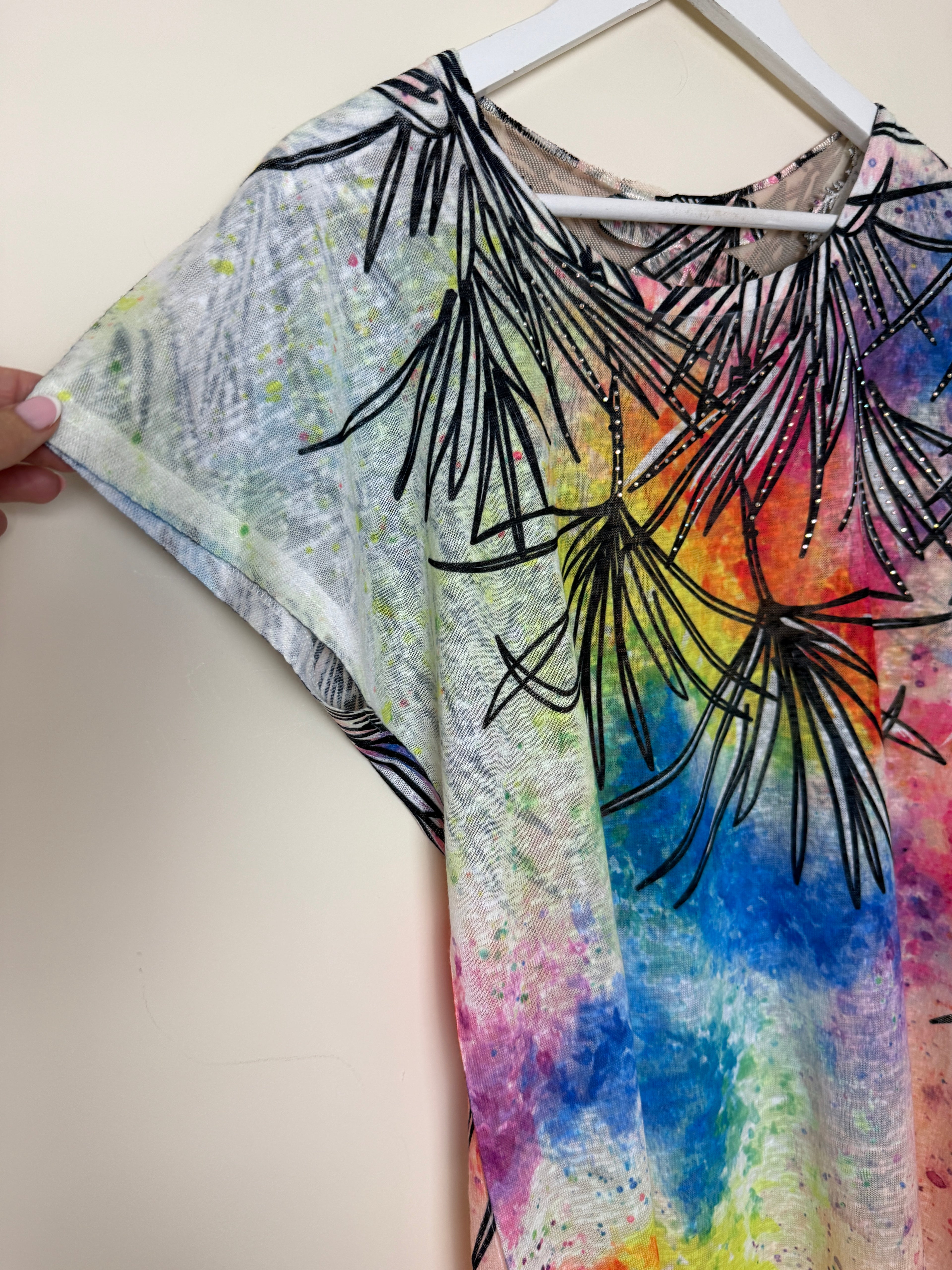 Casamia Rainbow Abstract Mesh Top Medium Pride Festival Stretch Tunic