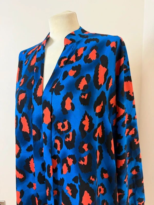 M&Co Blue Orange Leopard Print Longline Tunic Blouse Batwing V Neck UK