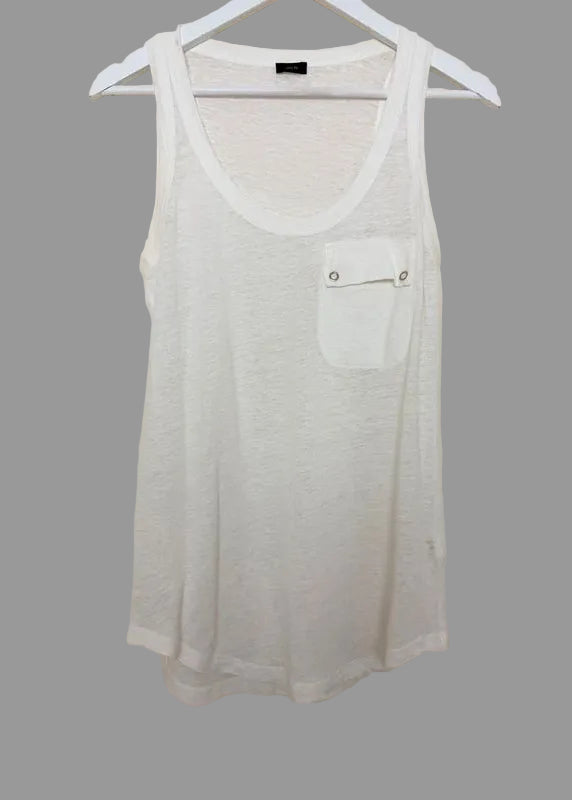 Joseph White Linen Blend Vest Top Sleeveless Snap Fastener Luxury Medium