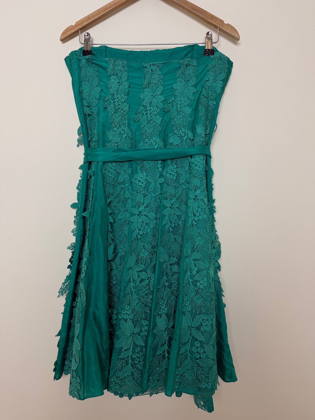 Coast Silk Lace Dress Jade Green Strapless Guipure Cocktail UK14