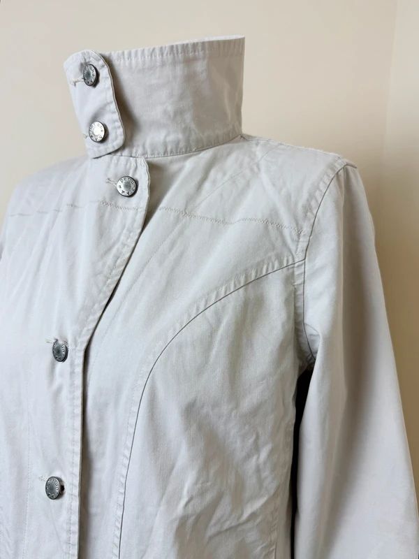 Per Una Cream Trench Coat UK8 Mac Jacket Stand Collar Button Detail