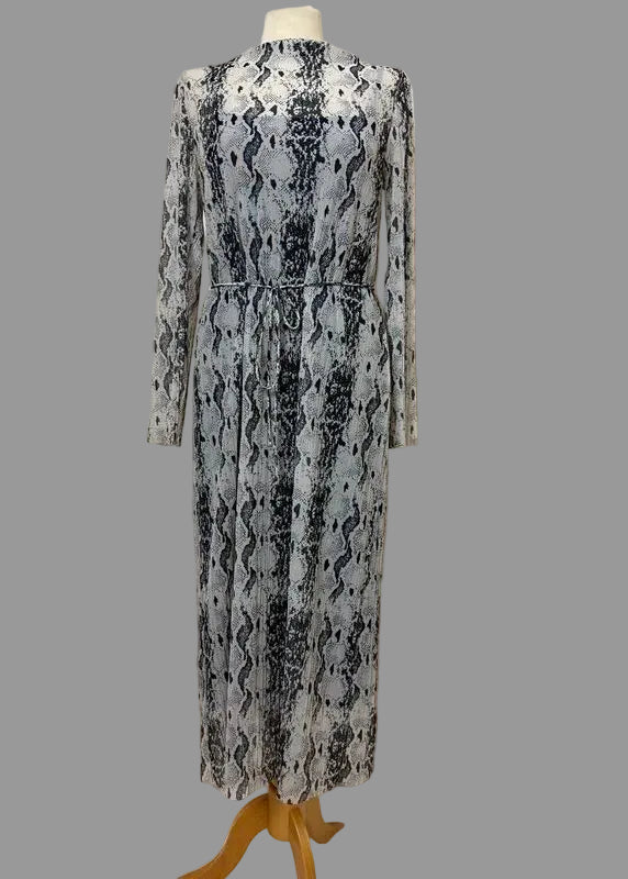& Other Stories Snakeskin Print Maxi Dress UK10 Grey Mesh Sleeve Tie Belt