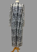 & Other Stories Snakeskin Print Maxi Dress UK10 Grey Mesh Sleeve Tie Belt