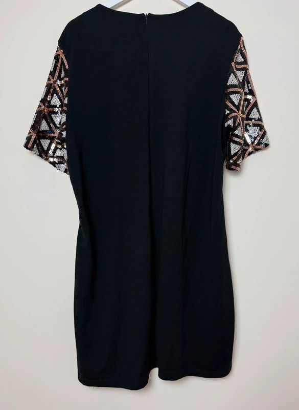Quiz Geometric Sequin Party Dress Rose Gold Black UK24 Short Sleeve