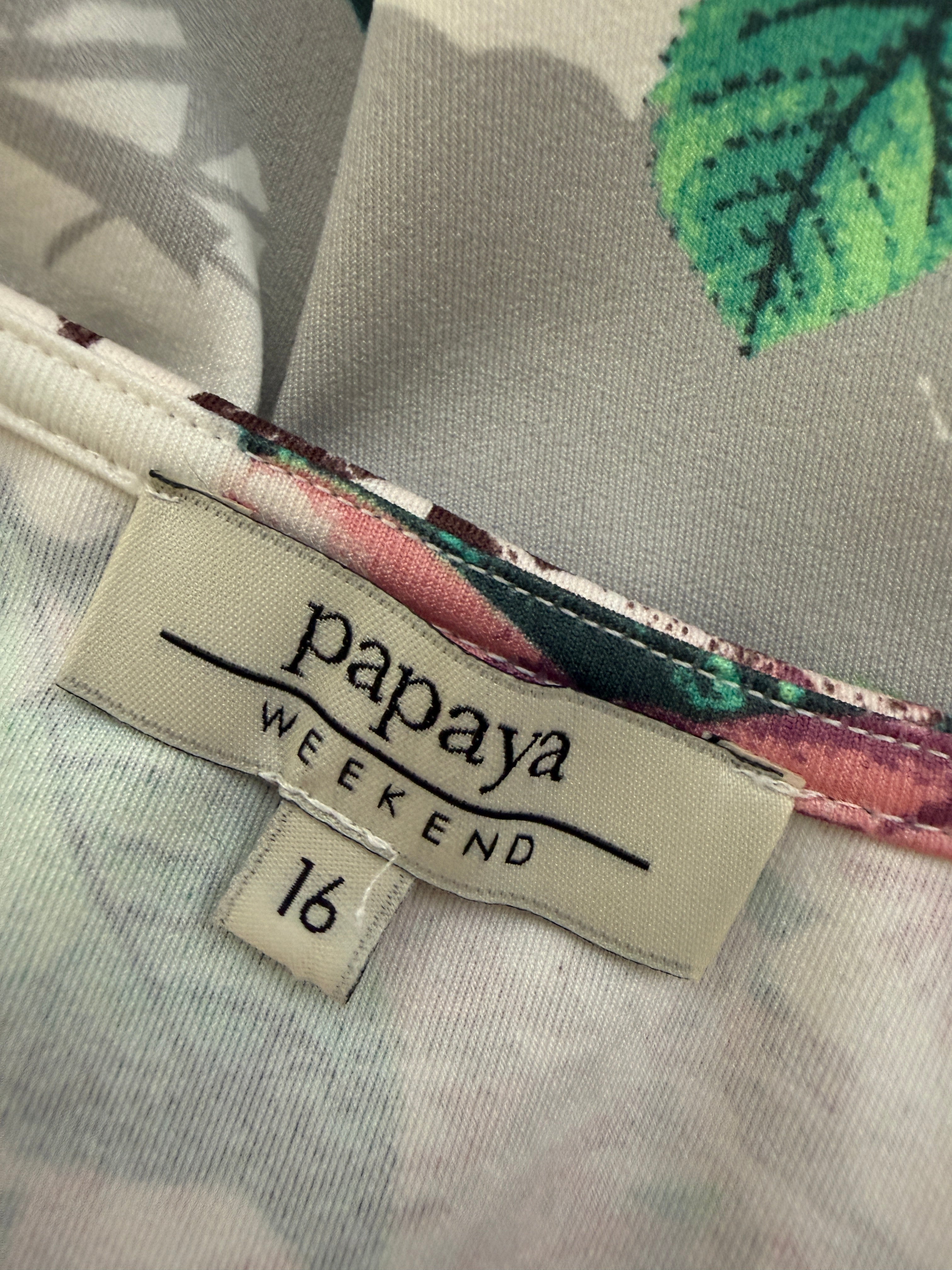 Papaya White Floral Fit & Flare Dress UK16 V-Neck Sleeveless Stretch