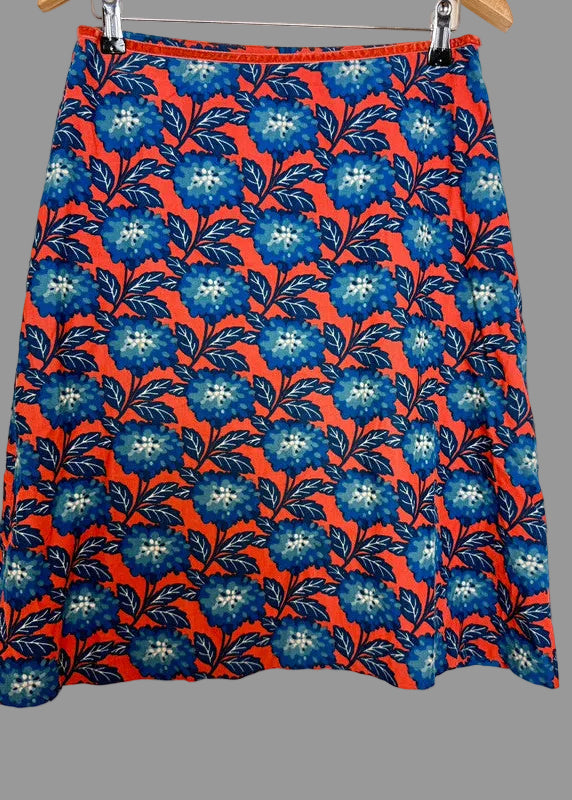 Seasalt Cornwall Floral Red/Blue Needlecord A Line Skirt - UK10