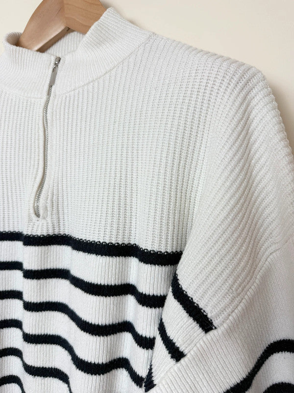 Mango White Black Striped Oversized Ribbed Jumper - Small