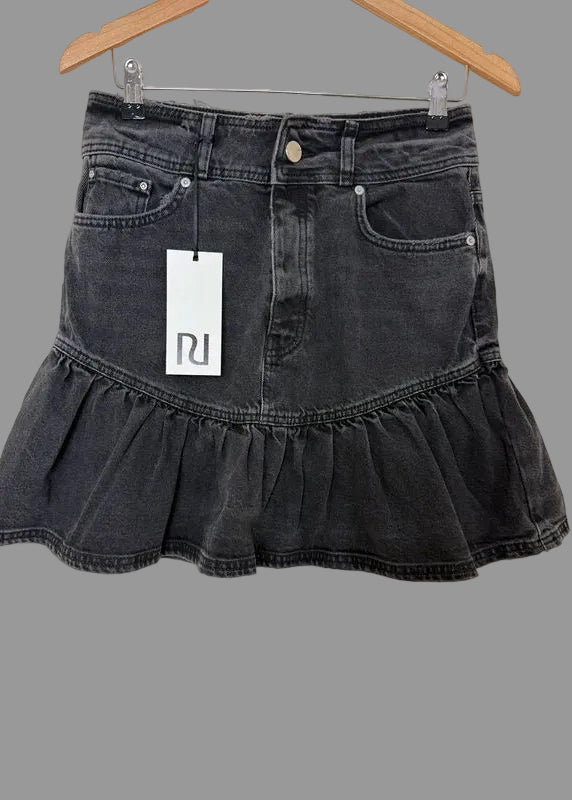 River Island Black Denim Mini Skirt Frill Hem Ra Ra Y2K UK 12 BNWT