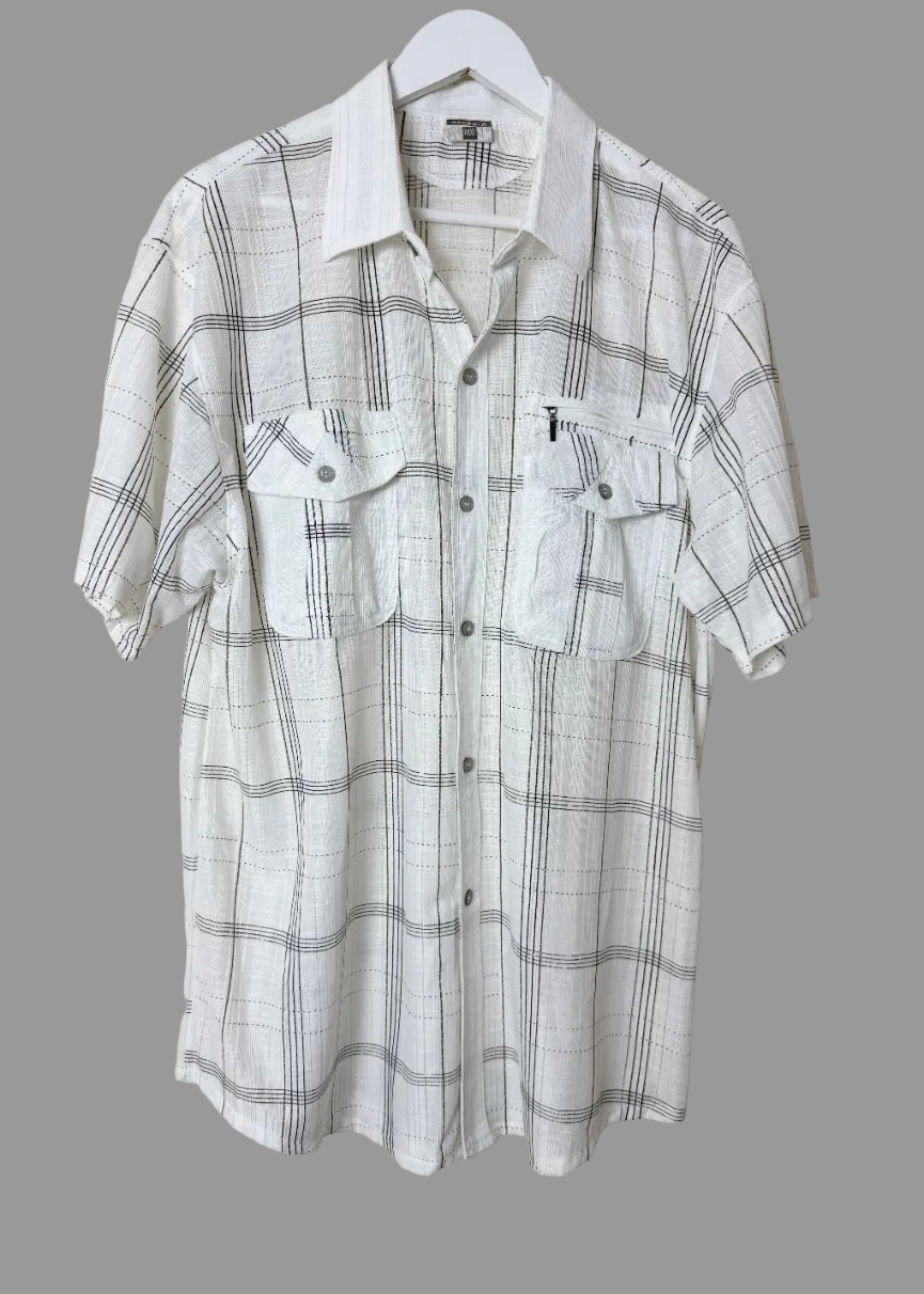 Green-G White Black Check Utility Shirt Mens XXXL