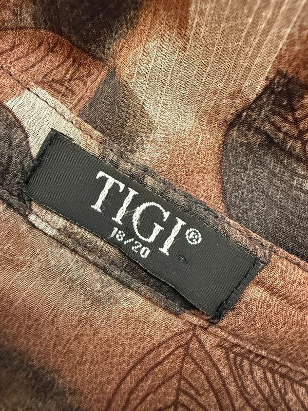 TIGI Brown Black Leaf Pattern Layered Sheer Blouse  - UK18/20