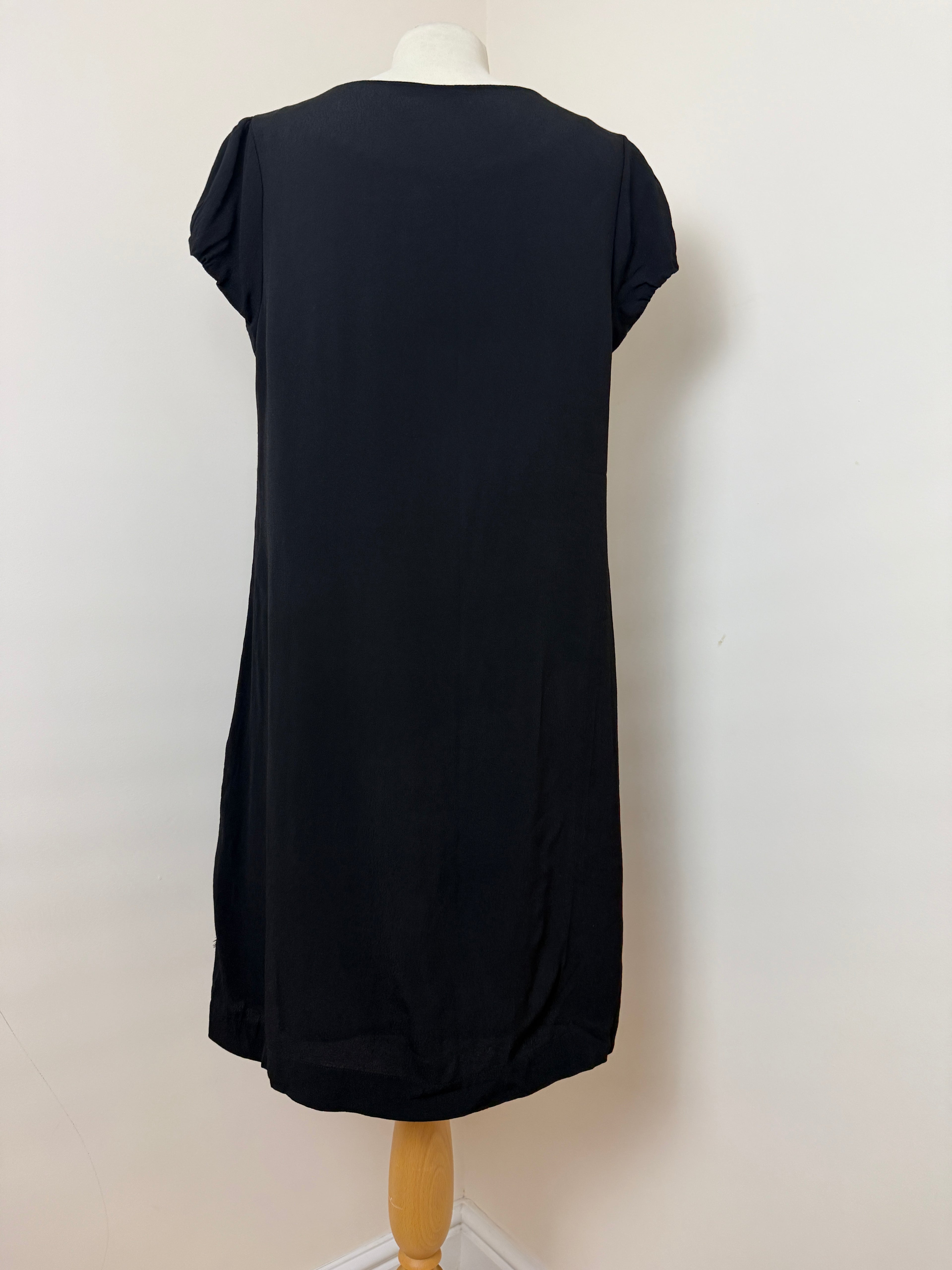 Rocha John Rocha Black Lace Panel Shift Dress UK16 Scoop Neck Nude Lined