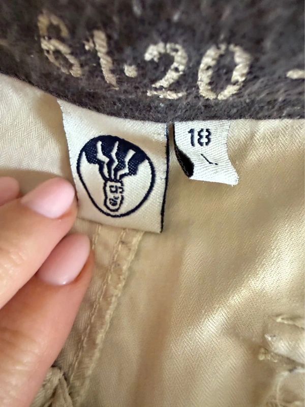 Fat Face Cargo Trousers Beige Turn Up Zip Ankle Adjustable Waist UK18 Long