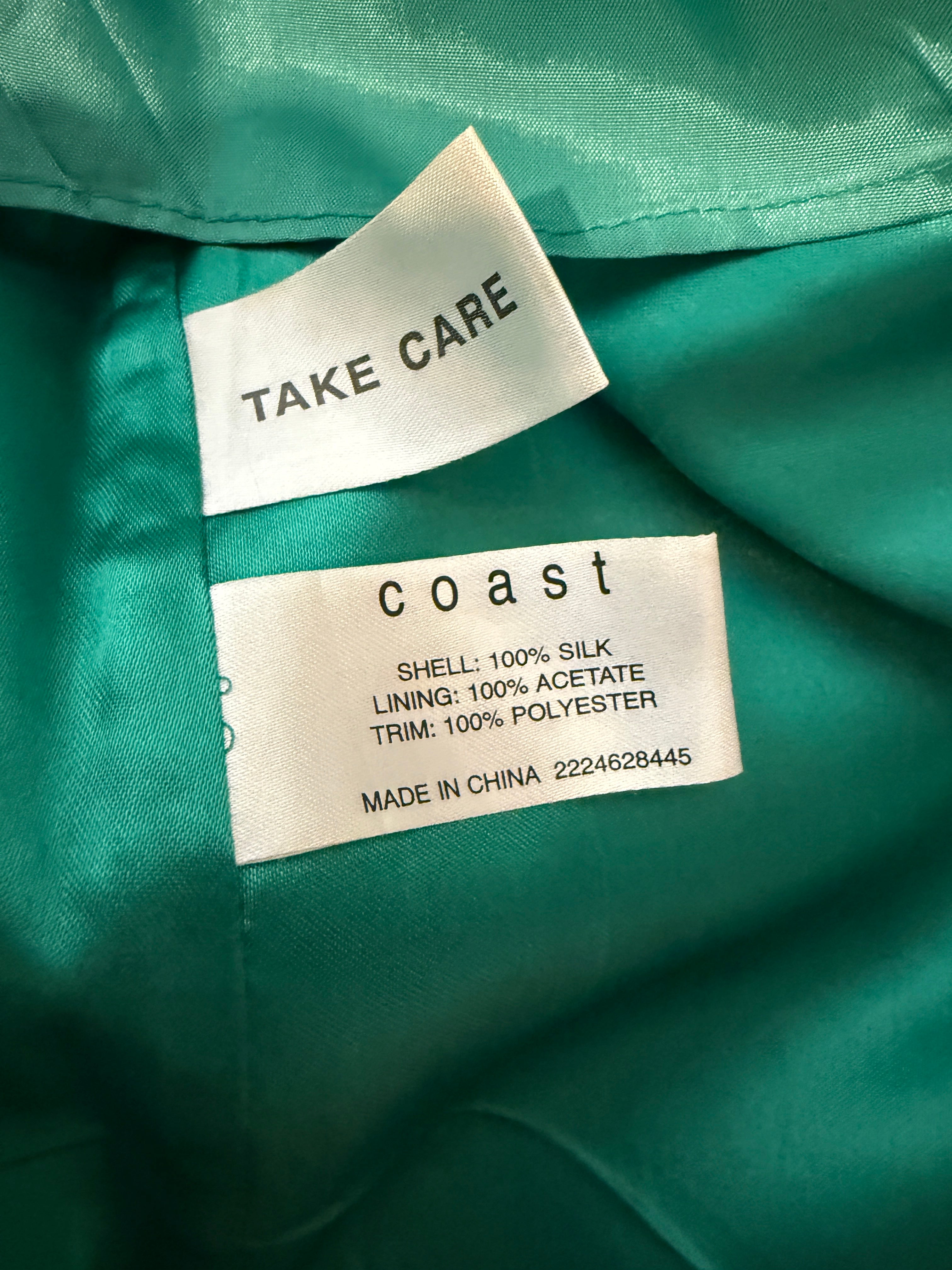 Coast Silk Lace Dress Jade Green Strapless Guipure Cocktail UK14