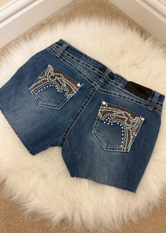 Twenty One Stud Black Y2K Embellished Denim Mini Shorts W30 Rhinestone