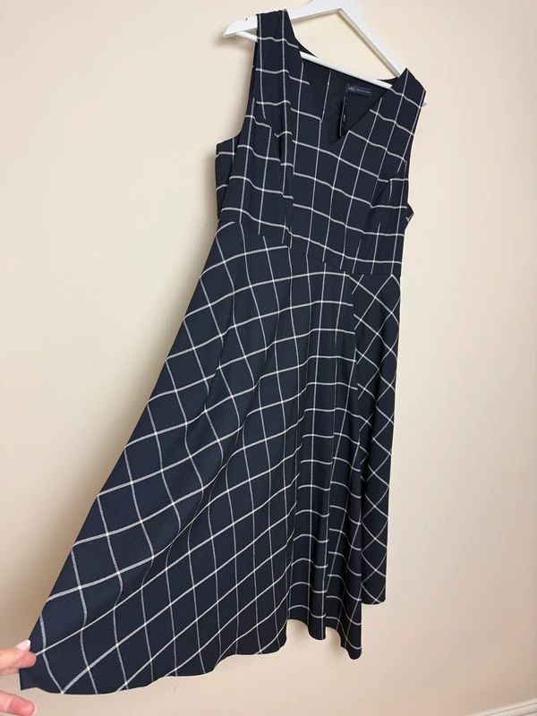 M&S Collection Navy & White Checked Fit & Flare Lined Dress – BNWT, UK 18, Smart Occasion