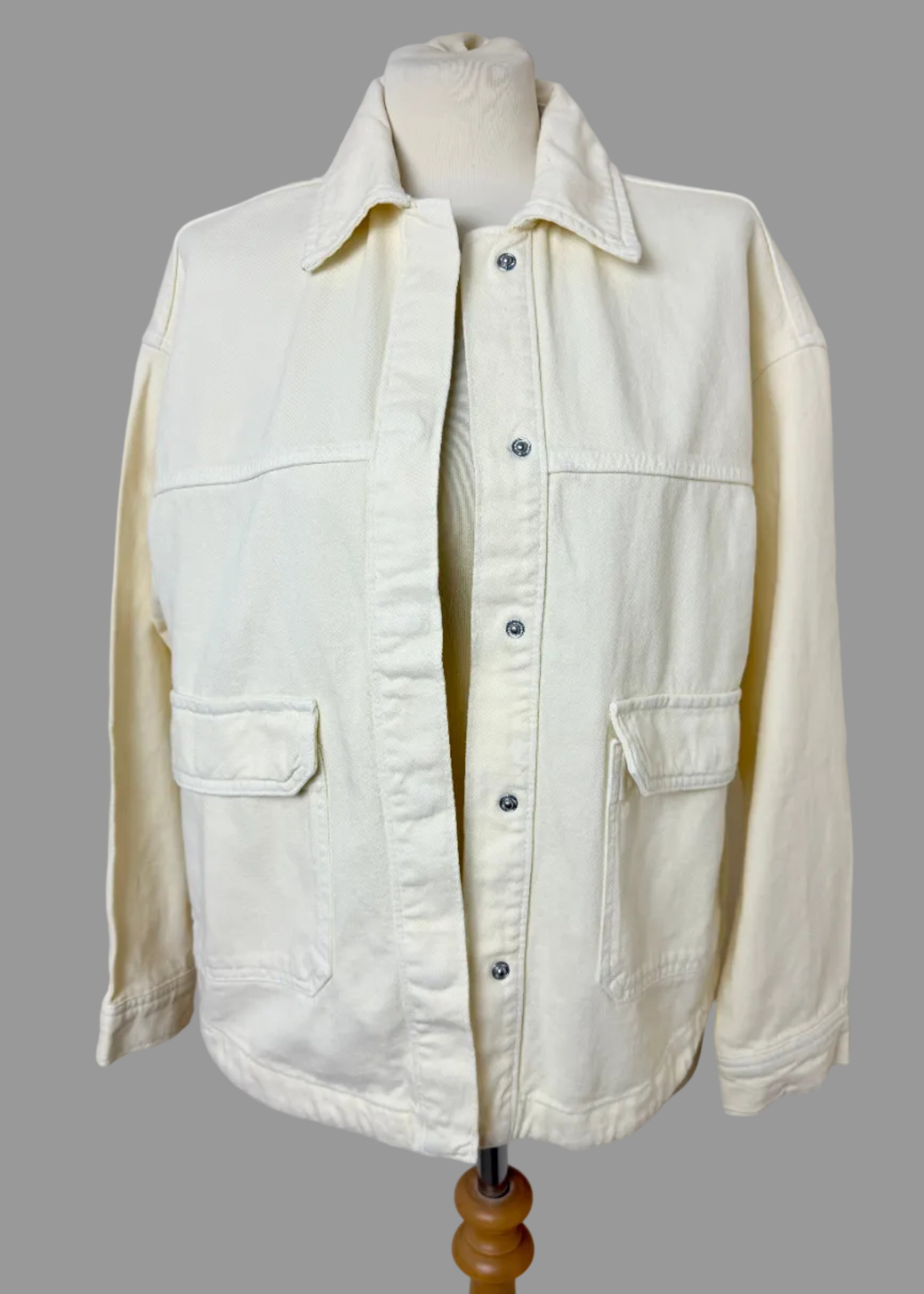 Stradivarius Lemon Shacket Oversized Stud Button Denim Jacket Small
