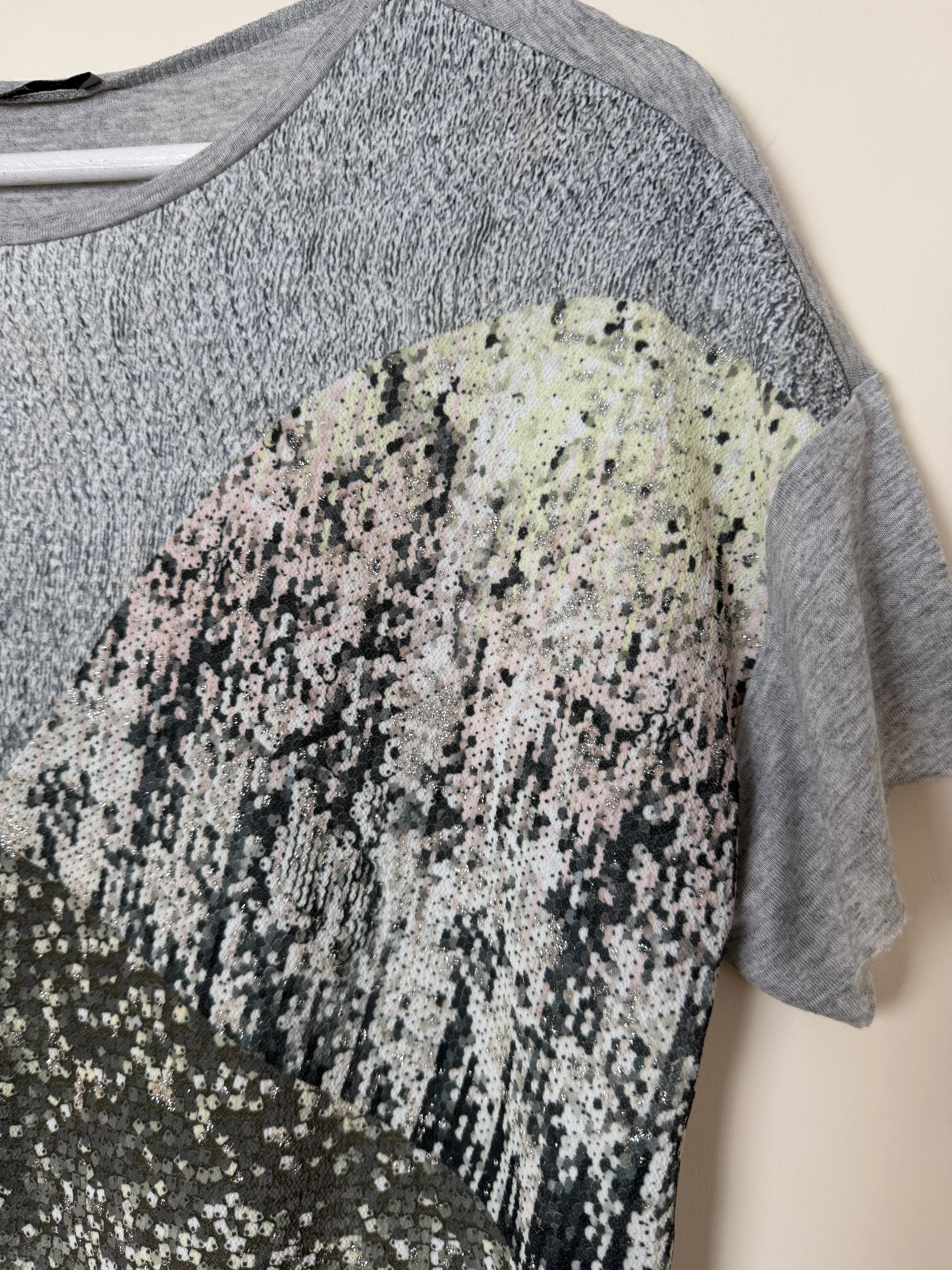 ZARA Grey Sequin Print Oversized T Shirt Medium