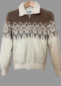 Vintage 1980s Nanook Nordic Mohair Blend Jacket Cream Brown Fuzzy Zip Up Small