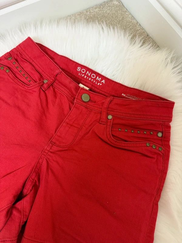Sonoma Red Denim Shorts High Waisted Stud Detail Y2K UK 8