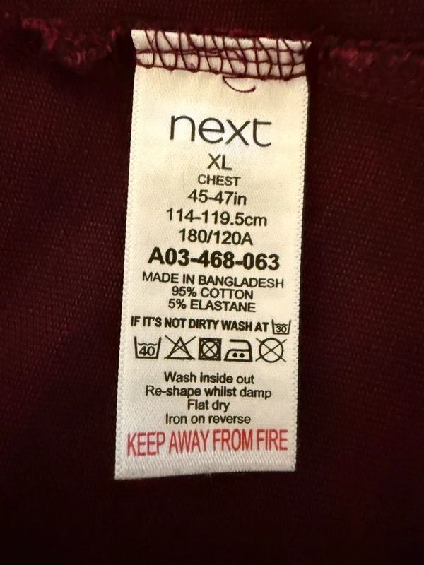 Next Burgundy Long Sleeve Polo Shirt Cotton Stretch XL