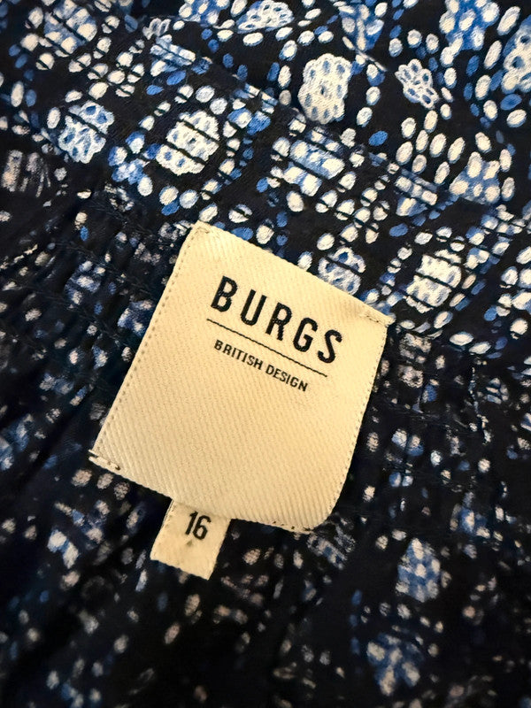 BURGS British Design Blue Floral Print Smock Dress - UK16