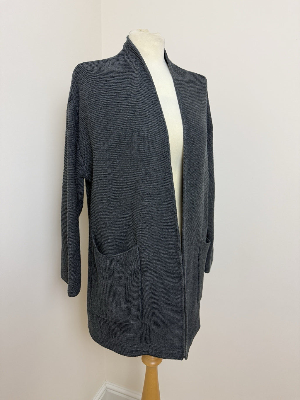 Oak & Fort Grey 100% Cotton Long Open Fronted Cardigan - Small