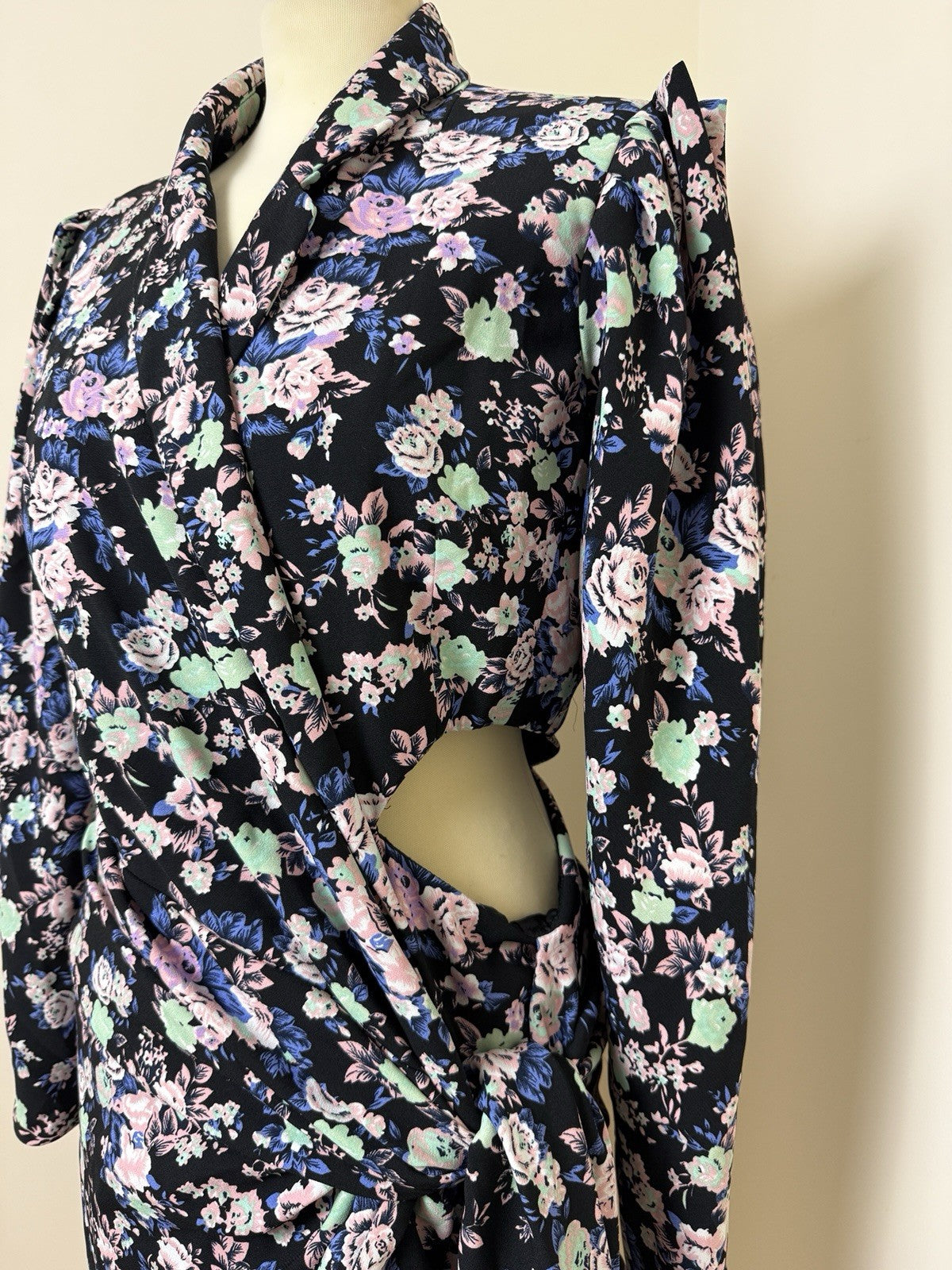 ASOS Black Pink Floral Wrap Around Blazer Mini Dress - UK12