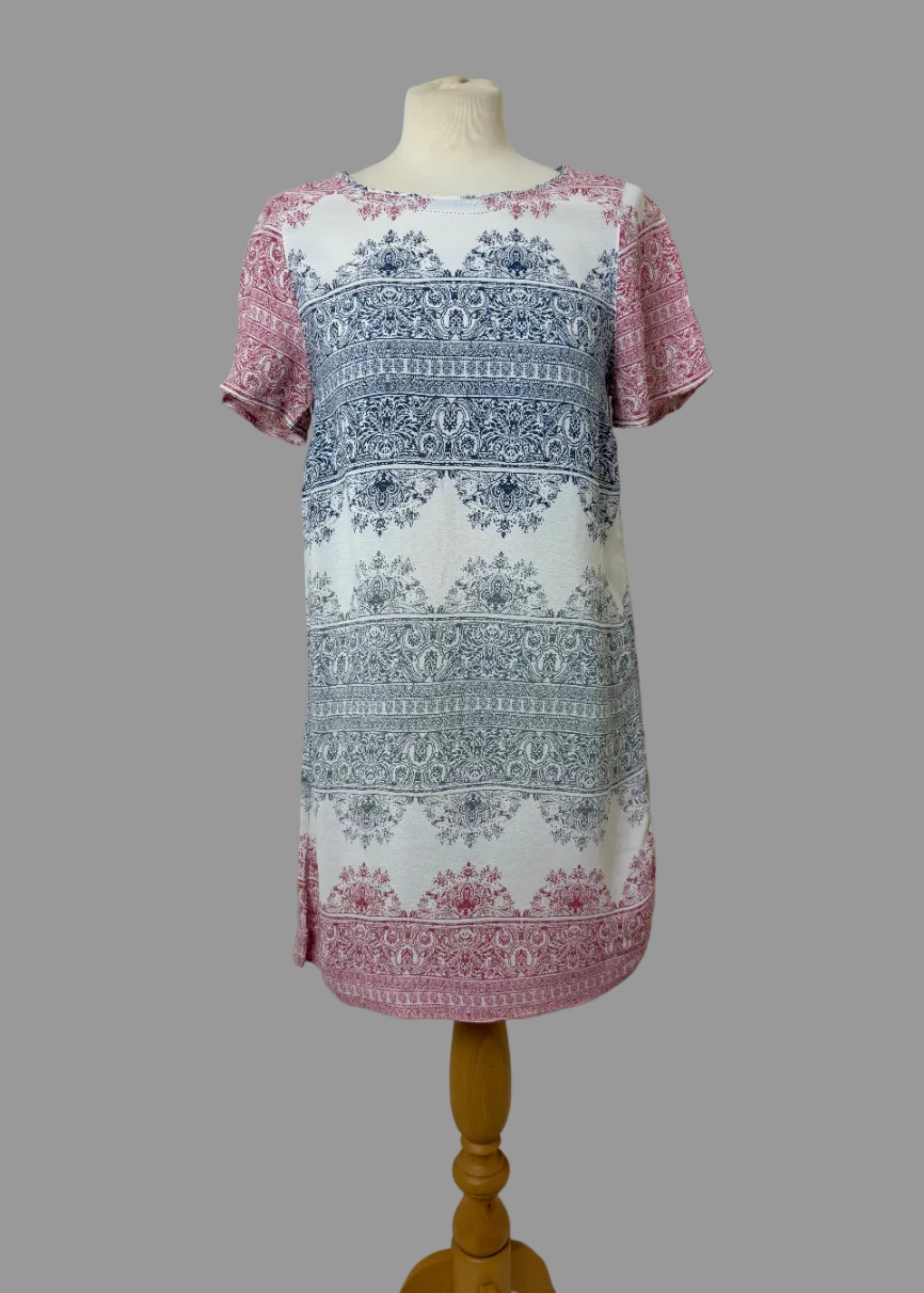 White Stuff Pink Blue Paisley Print Shift Dress UK10