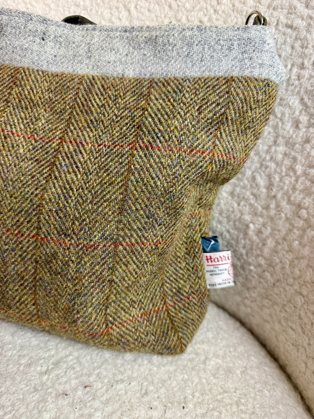 Harris Tweed Tote Bag Olive Herringbone Wool Handmade By Rosie