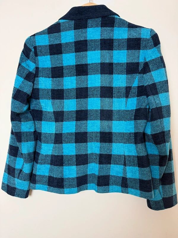 Parallel Blue Checked Blazer Jacket UK10 Wool Blend Notched Lapel Classic