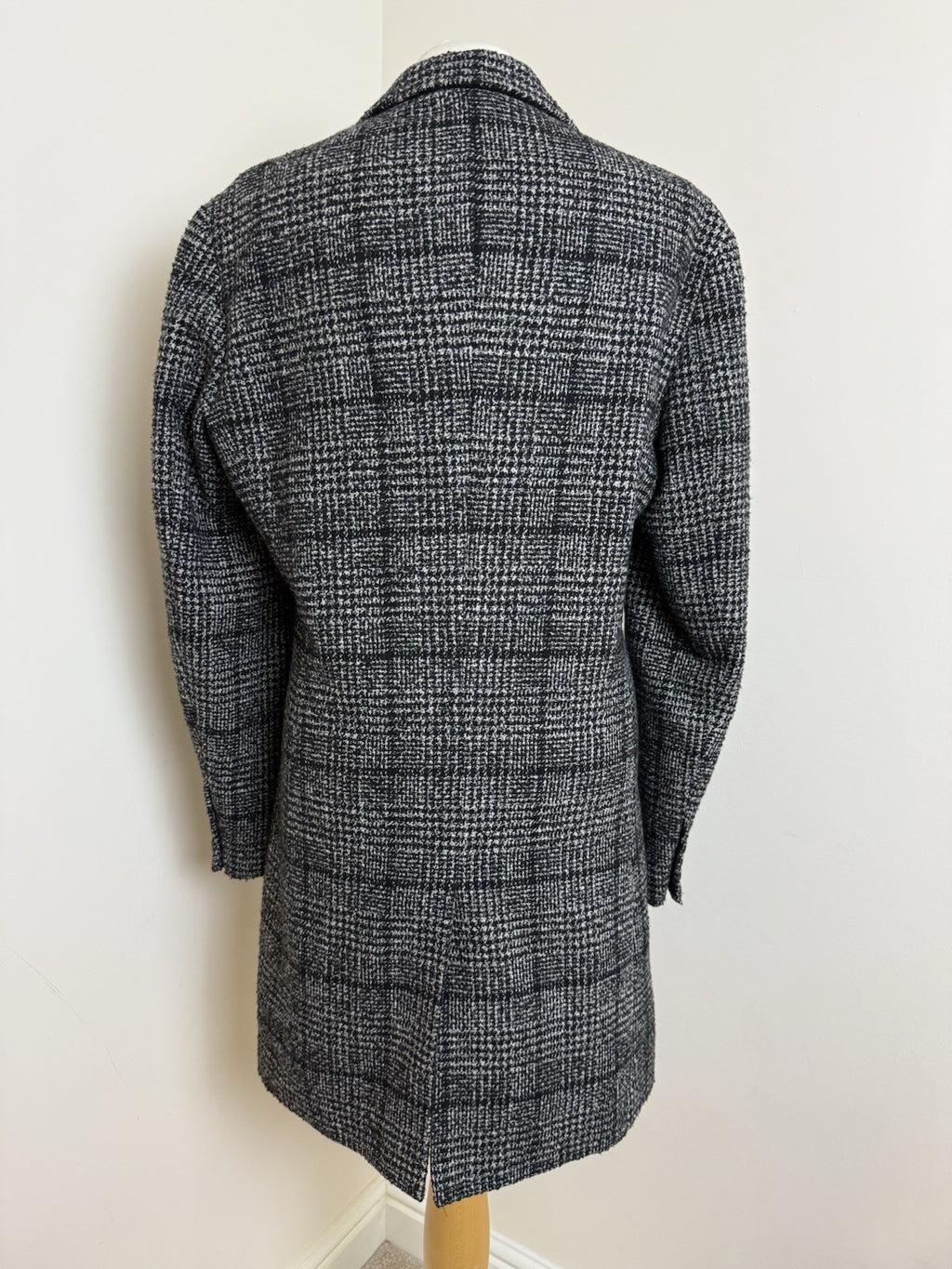 Primark Black White Dogtooth Check Wool Blend  Overcoat - Small