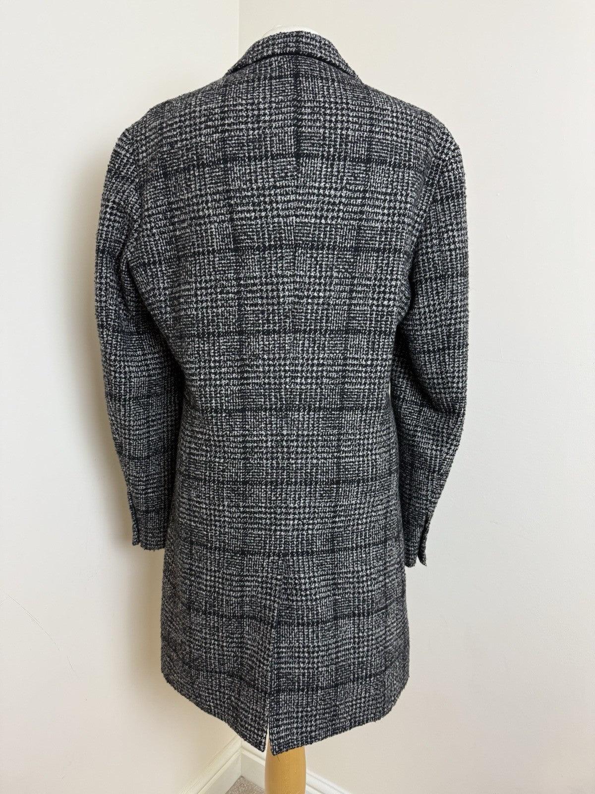Primark Black White Dogtooth Check Wool Blend  Overcoat - Small