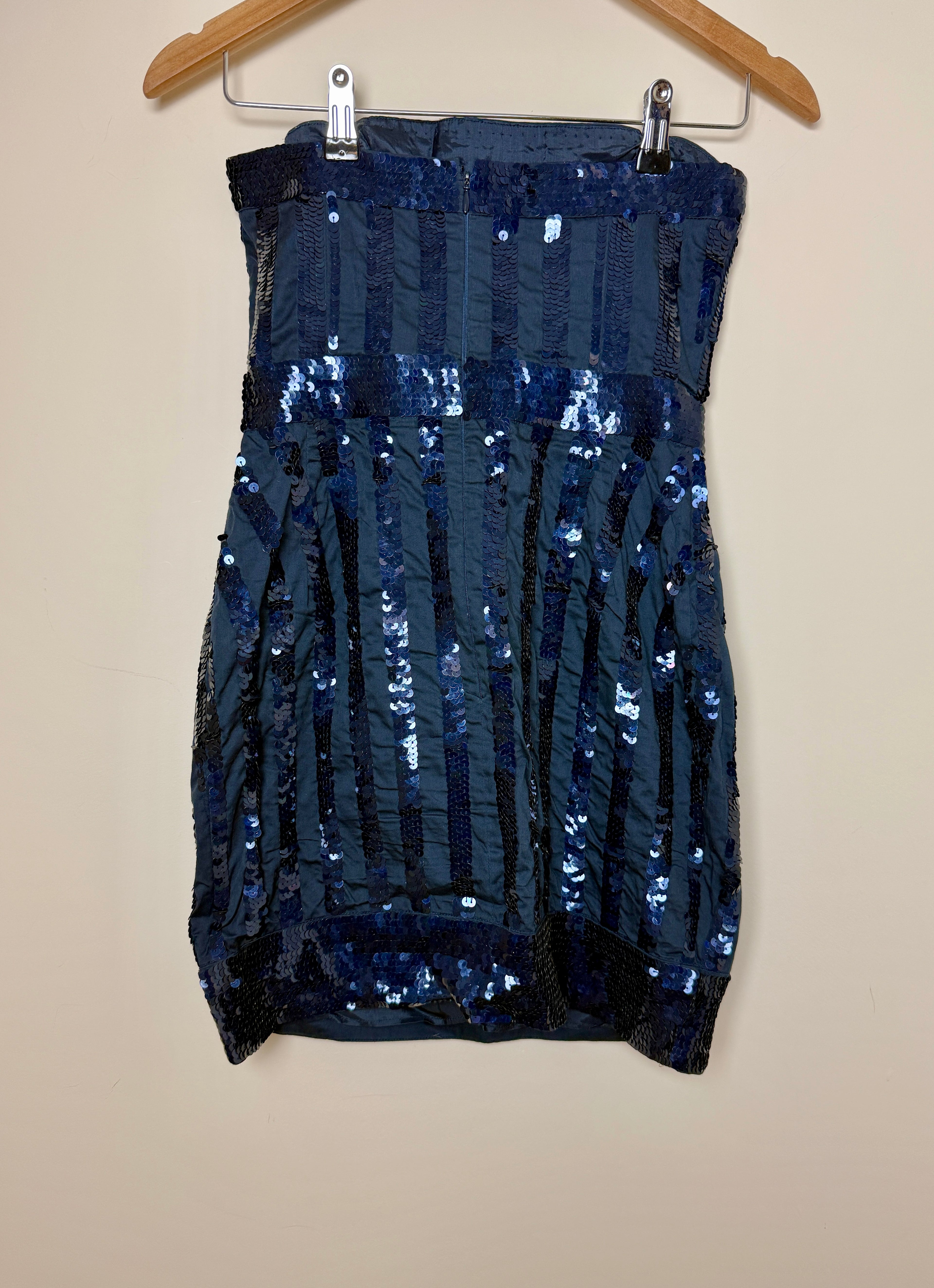 Y2K Navy Sequin Strapless Bodycon Mini Dress Party Glam