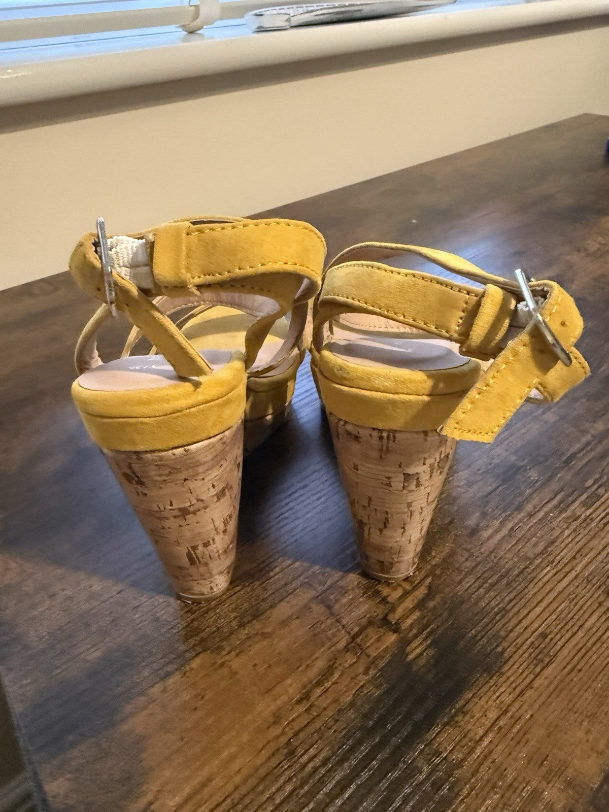 New Look Mustard Suede Cork Wedge Sandals - UK 3 EU 36