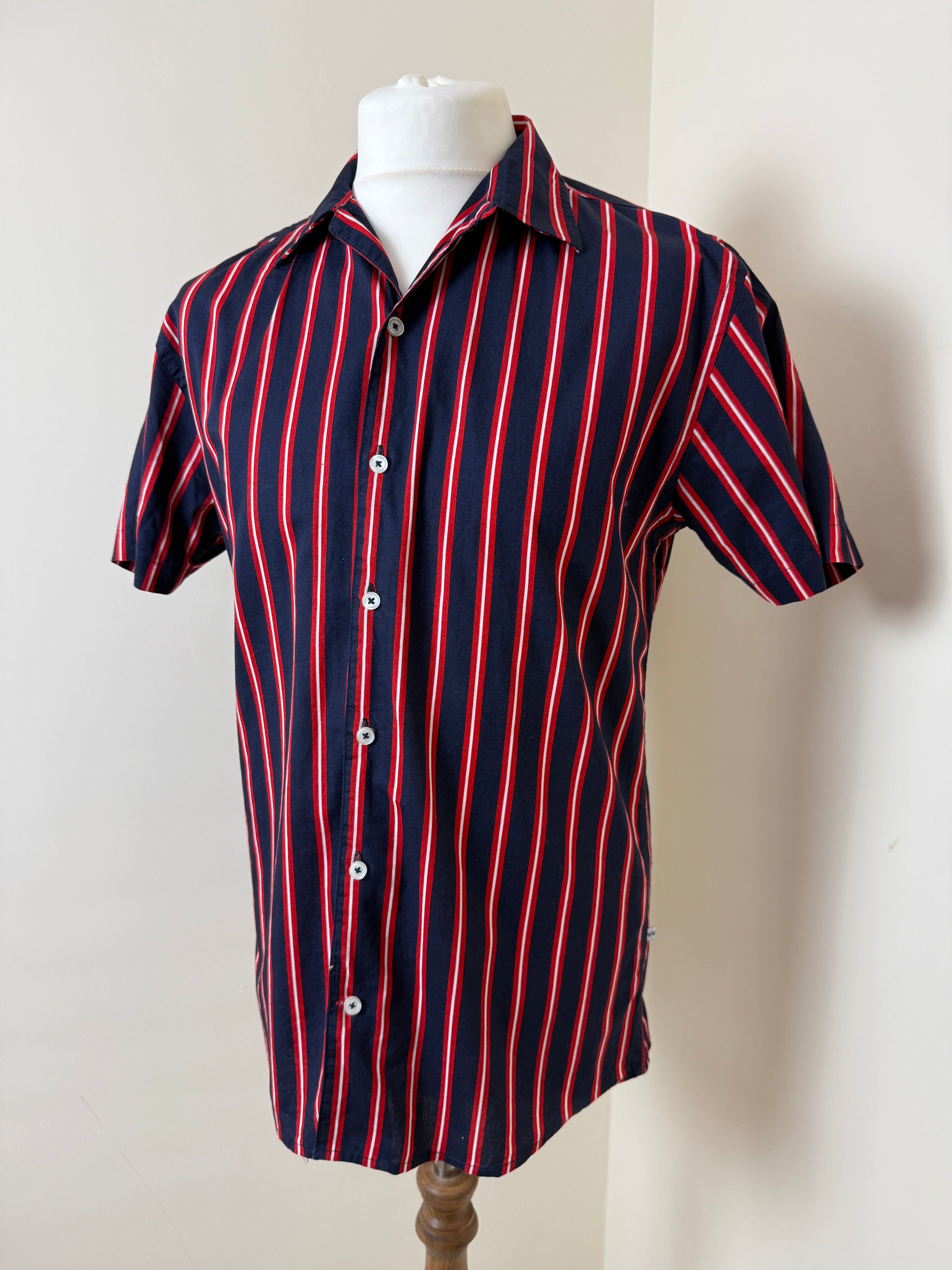 Kronstadt Casual Navy Red Striped Cotton Shirt Mens Large