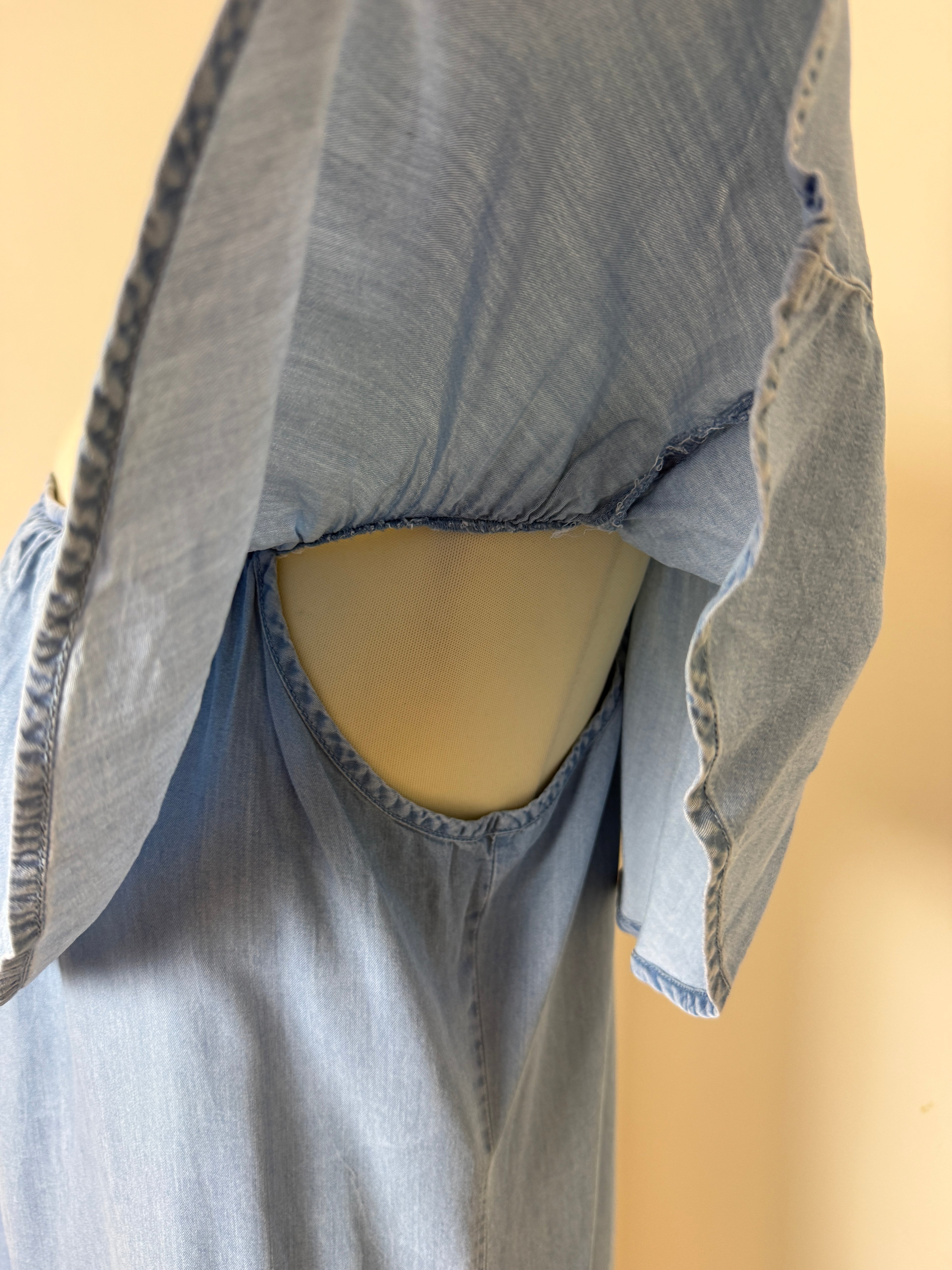 Peacocks Blue Chambray Bardot Dress UK14 Tencel Summer Midi