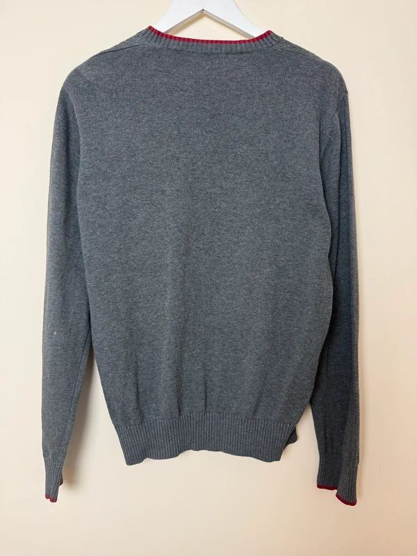 Van Heusen Grey V Neck Jumper Small Cotton Textured Diamond Knit