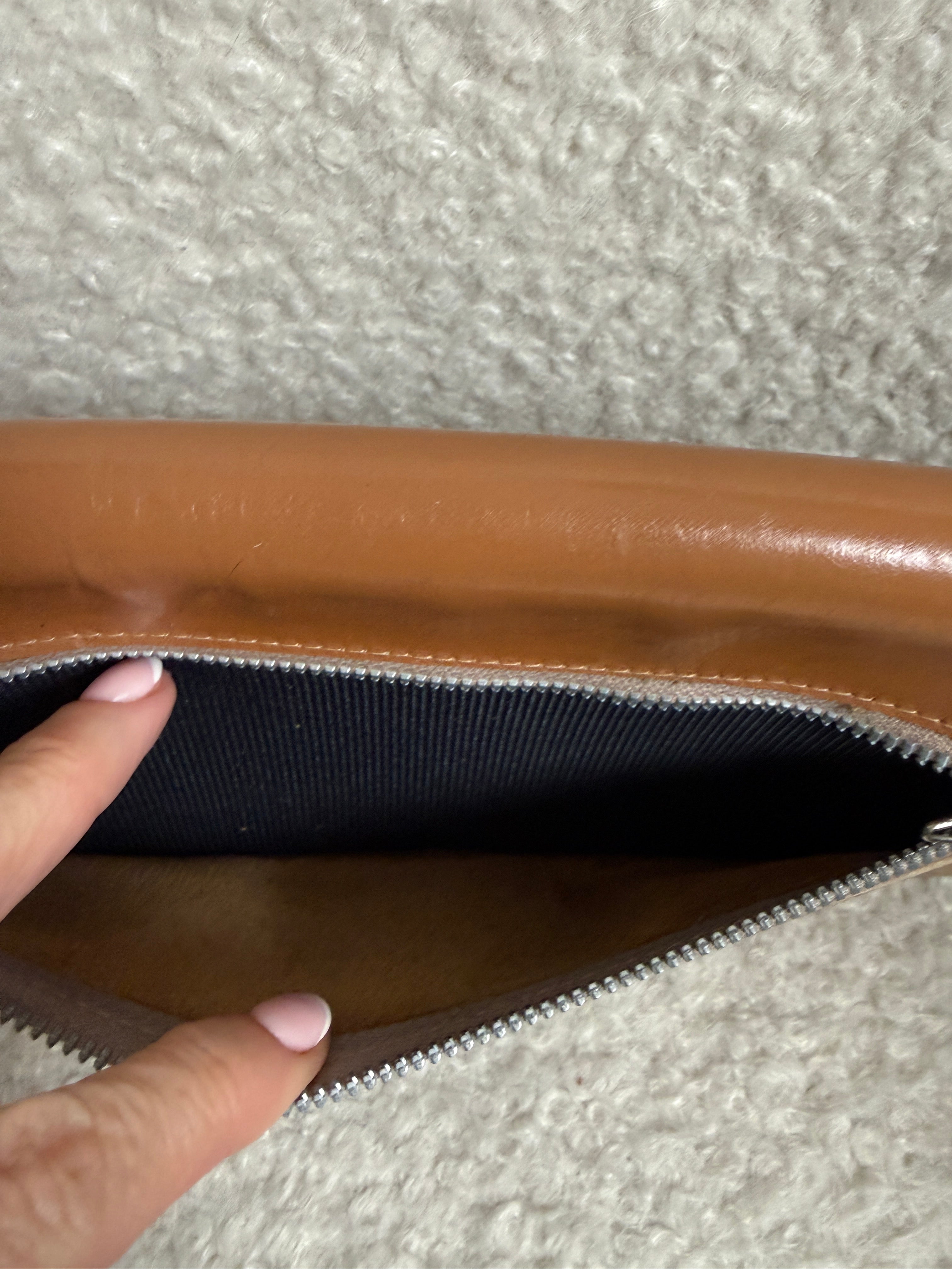 Vintage French Brown Cowhide Leather Clutch Bag Box Veritable Wrist Strap