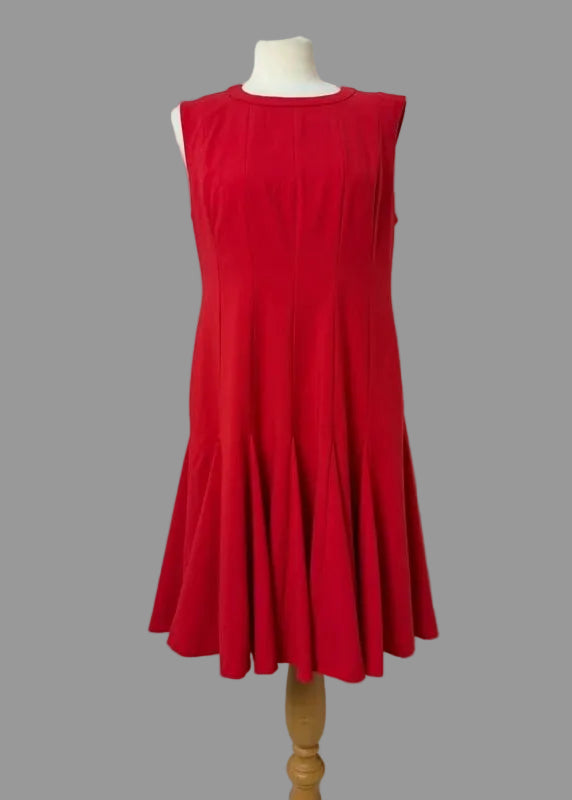 Carmen Marc Valvo Red Sleeveless Fit Flare Pleated Dress UK14 US10