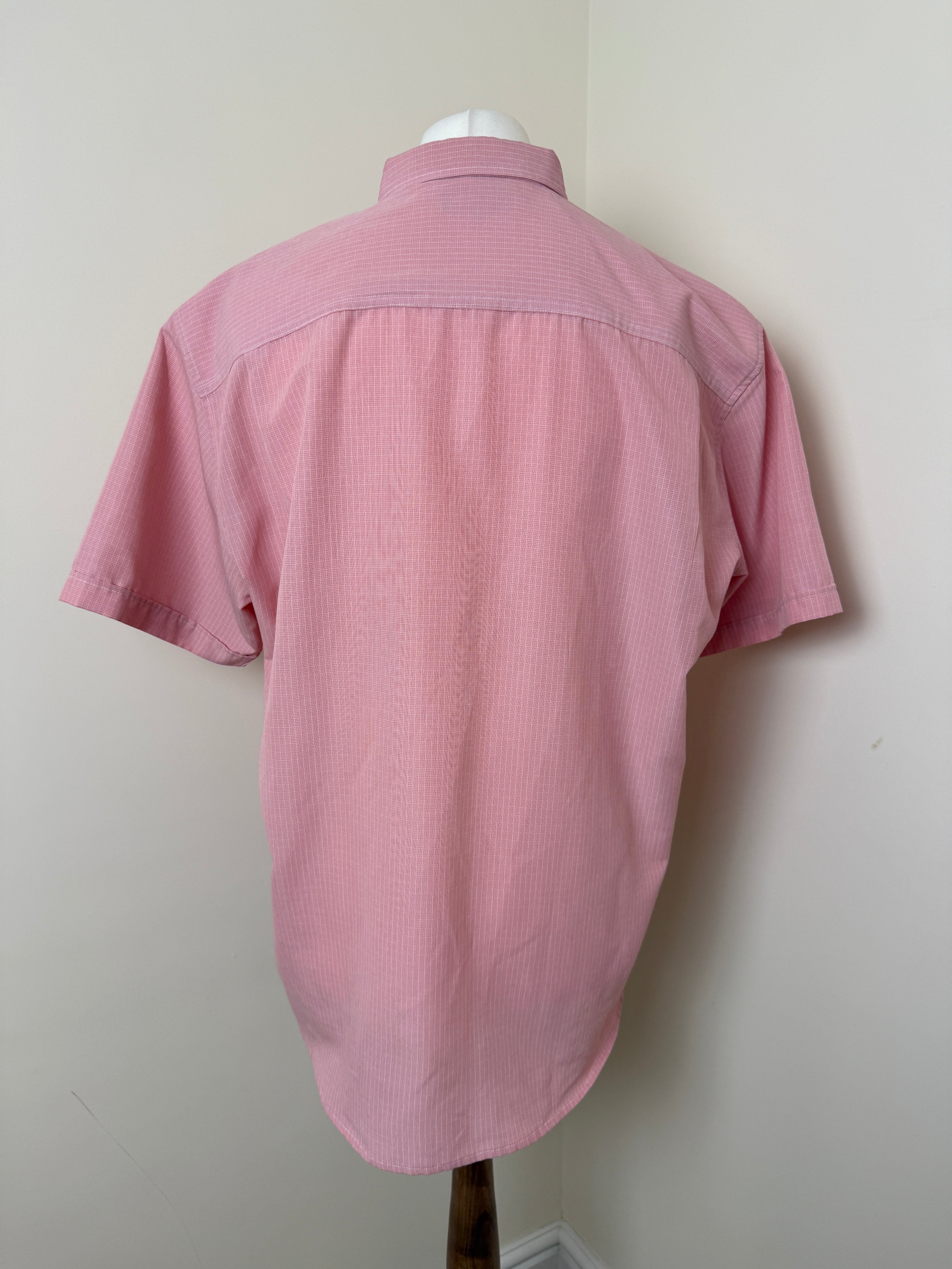 Lincoln Pink Micro Check Short Sleeve Shirt Mens XL