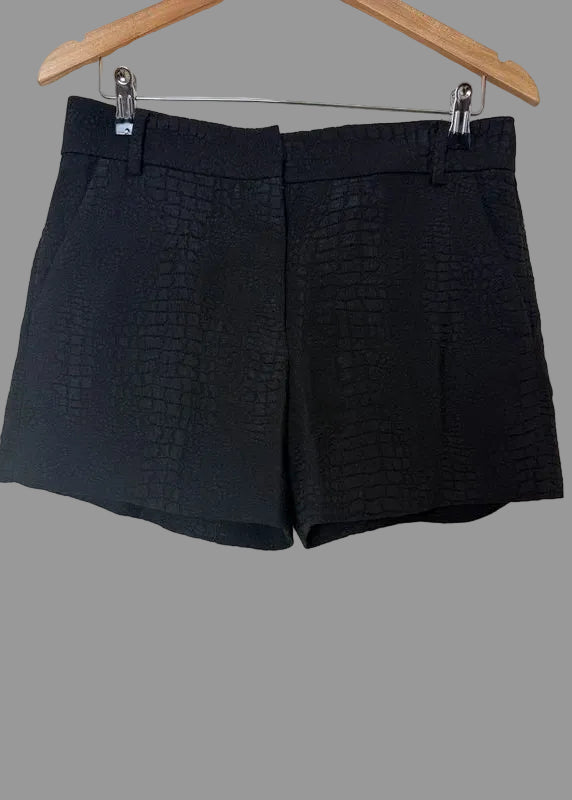 French Connection Black Croc Effect Tailored Shorts UK10 Textured Structured