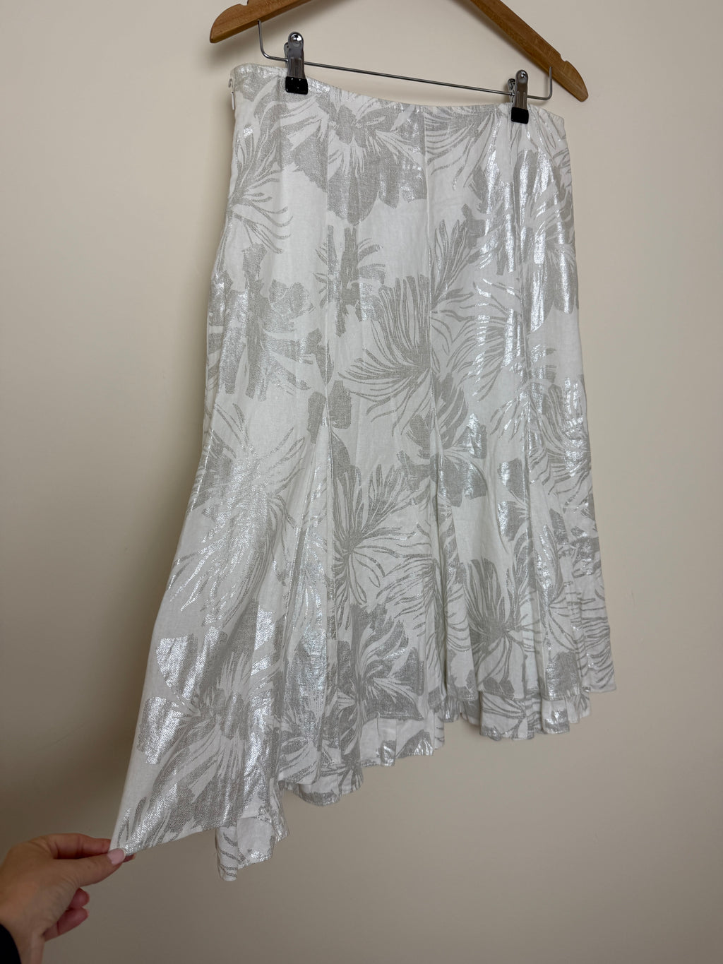 Per Una Linen Blend Tiered Silver White Full & Flared Occasion Skirt - UK12