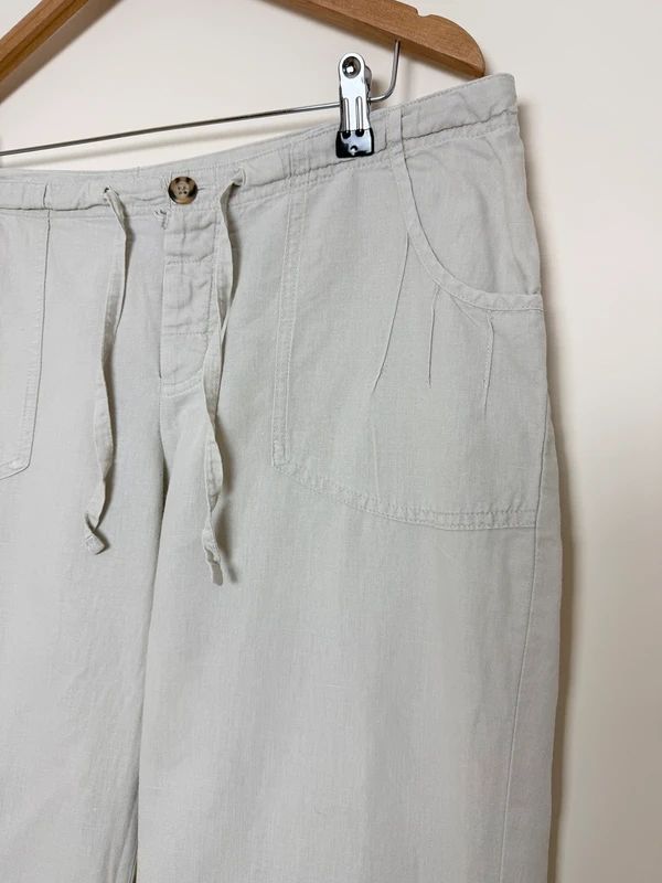 Columbia Linen Trousers Wide Leg Drawstring Embroidered UK12