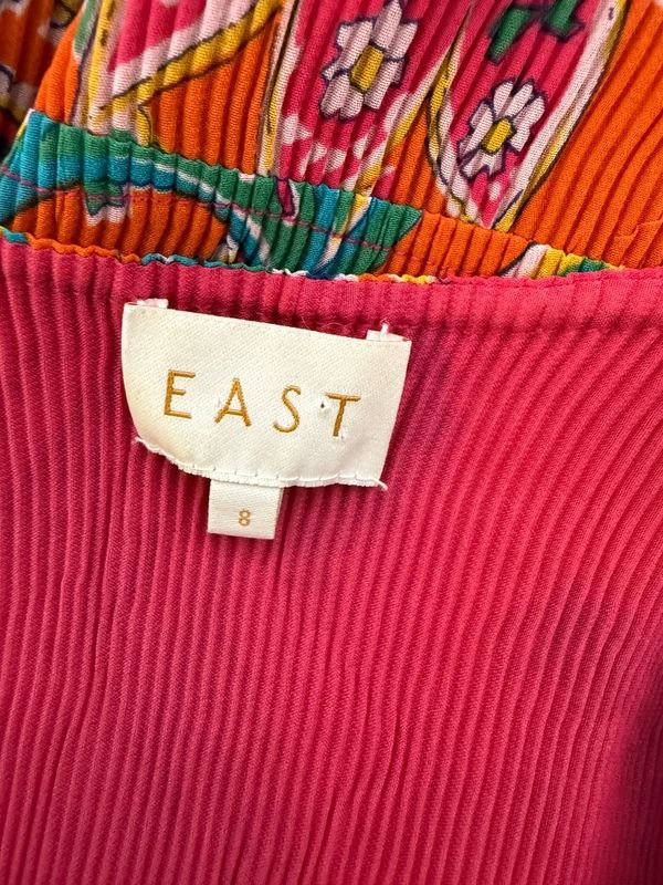 East Paisley Plisse Dress Sleeveless Fit & Flare Boho V Neck UK8
