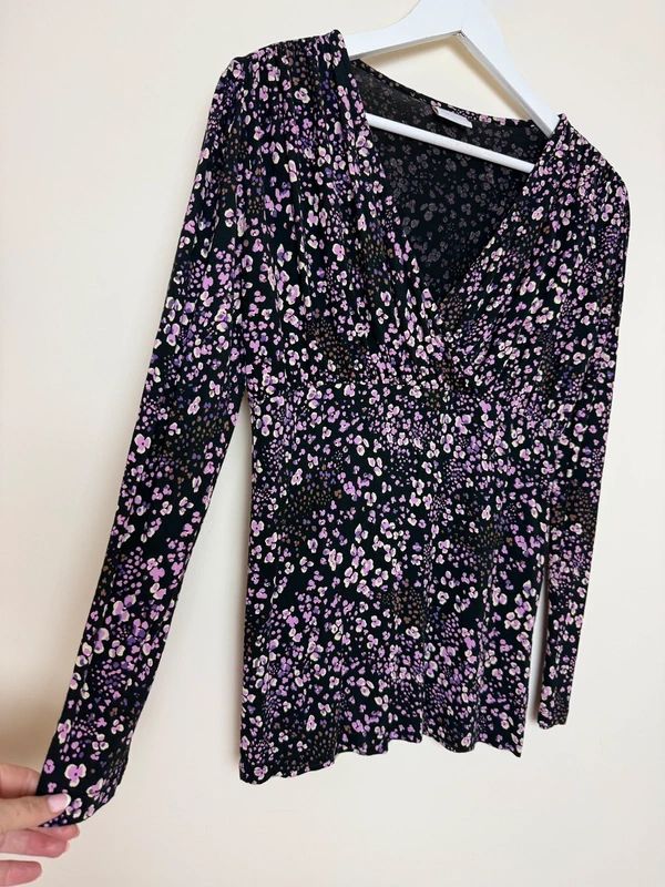 Mamalicious Floral Maternity Wrap Top Black Pink Lilac V Neck Medium